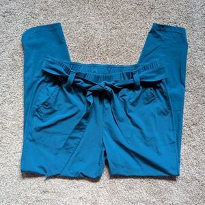 Calia Women's Size M Tapered Athletic Pant Belted Teal Blue Ankle Pant